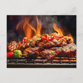 BBQ Bliss. Rad av sizzlande kött och grönsaker Vykort