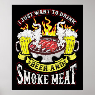 BBQ BQ Grilling Beer Smoke Kött Funny Citat Poster
