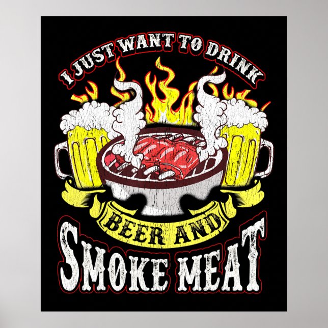 BBQ | BQ Grilling Beer Smoke Kött Funny Citat Poster (Framsidan)