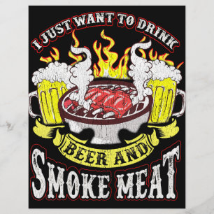 BBQ BQ Grilling Beer Smoke Kött Funny Citat Reklamblad