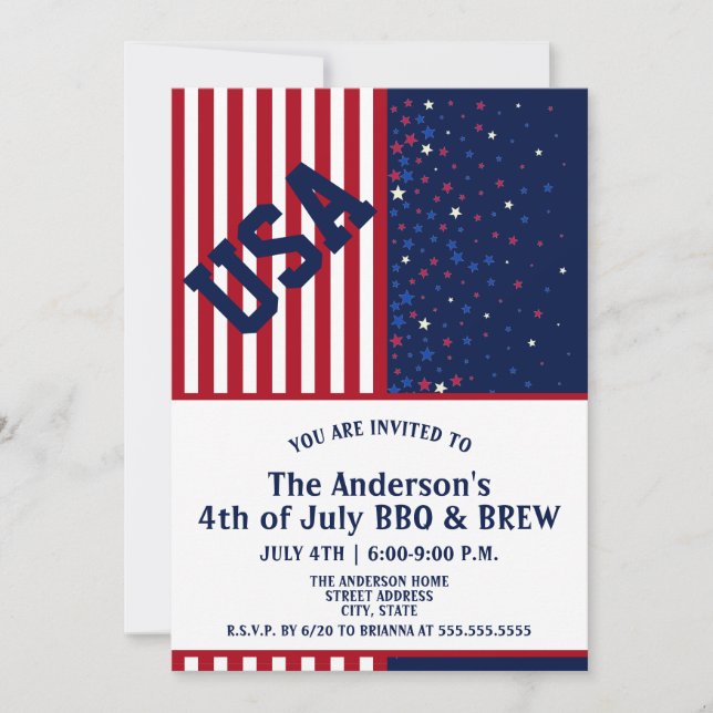 BBQ & Brew USA US Stars Rand 4 juli Inbjudningar (Framsida)
