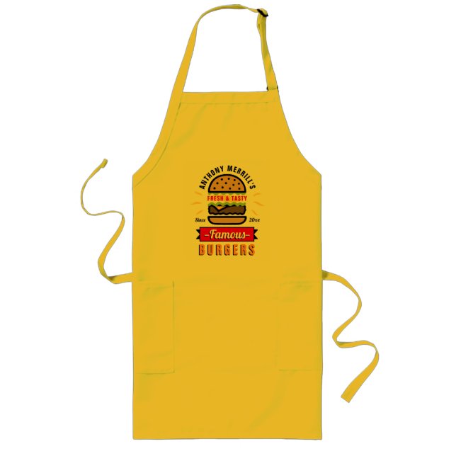 BBQ Burger Anpassningsbar Apron Långt Förkläde (Framsidan)
