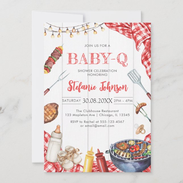 BBQ Children's BABY-Q Baby Shower Invitation Inbjudningar (Framsida)
