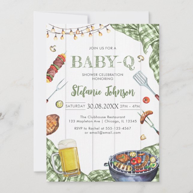 BBQ Children's BABY-Q Baby Shower Invitation Inbjudningar (Framsida)
