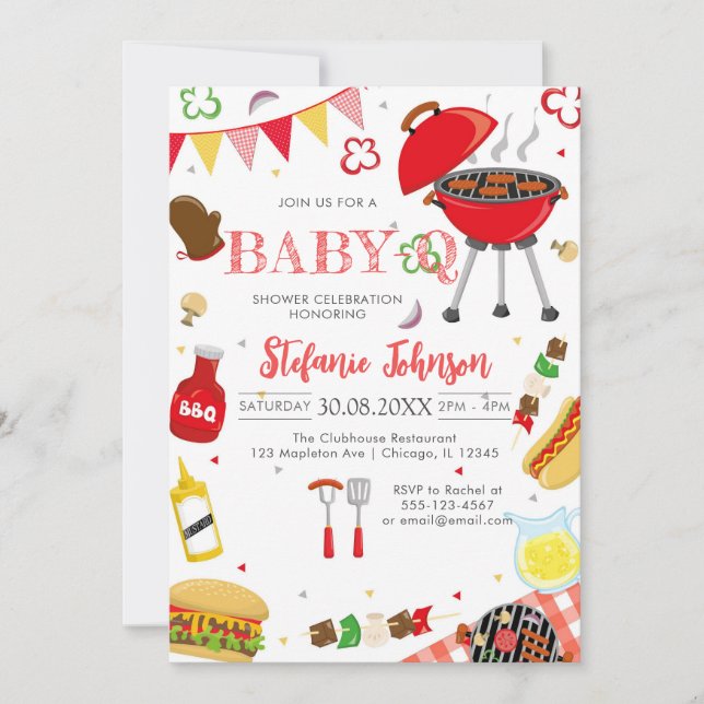 BBQ Children's BABY-Q Baby Shower Invitation Inbjudningar (Framsida)