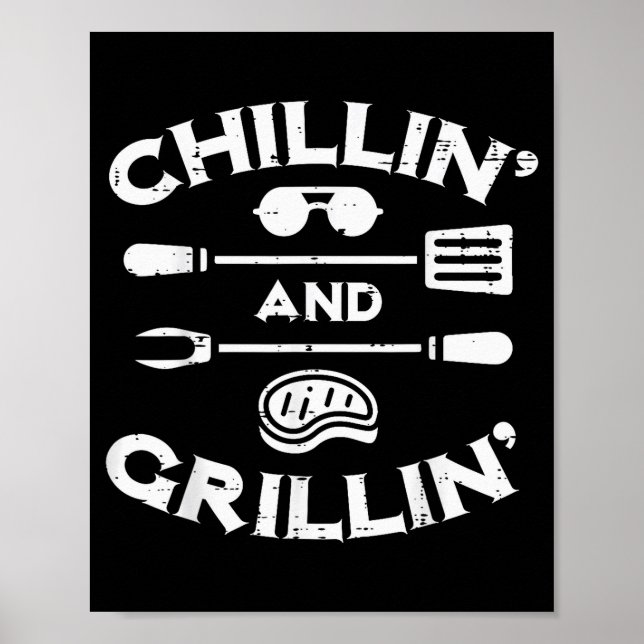 Bbq Chillin Och Grillin Barbecue T Män Kvinnor Bar Poster (Framsidan)