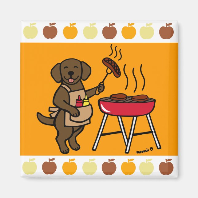 BBQ Chocolate Labrador Chef Tecknad Magnet (Framsidan)