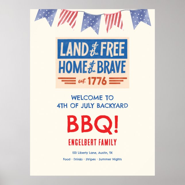 BBQ-fest patriotisk amerikansk 4:e juli vägg Poster (Framsidan)