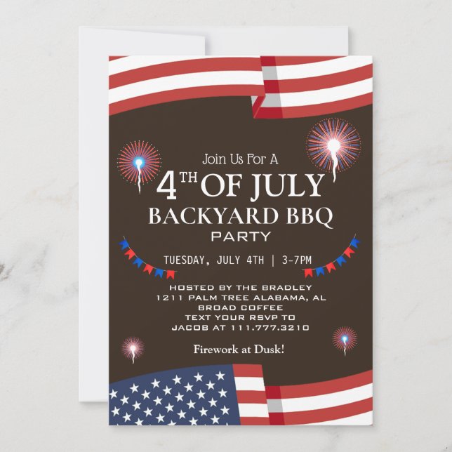 BBQ & Fireworks 4:e juli Independence day Party Inbjudningar (Framsida)