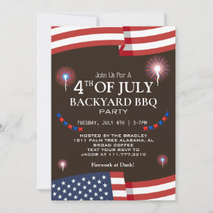 BBQ & Fireworks 4:e juli Independence day Party Inbjudningar
