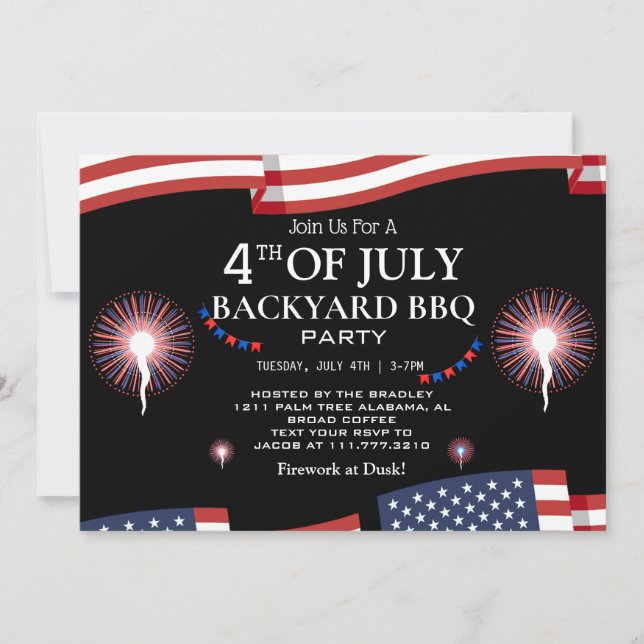 BBQ & Fireworks 4:e juli Independence day Party Inbjudningar (Framsida)