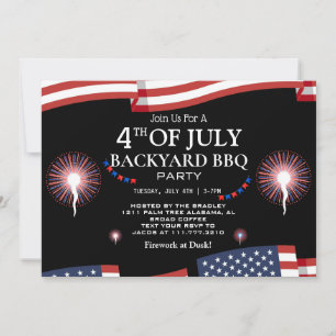 BBQ & Fireworks 4:e juli Independence day Party Inbjudningar
