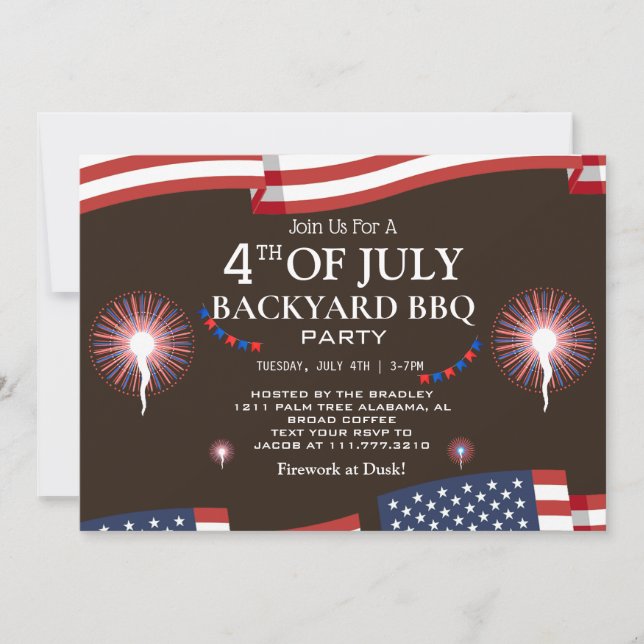 BBQ & Fireworks 4:e juli Independence day Party Inbjudningar (Framsida)