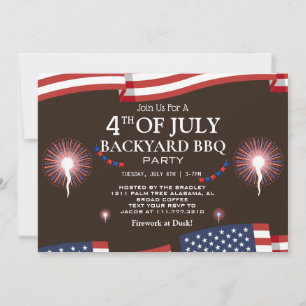 BBQ & Fireworks 4:e juli Independence day Party Inbjudningar