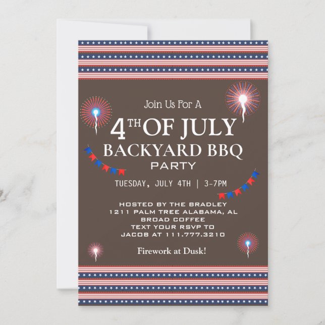 BBQ & Fireworks 4:e juli Independence day Party Inbjudningar (Framsida)
