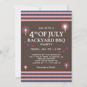 BBQ & Fireworks 4:e juli Independence day Party Inbjudningar