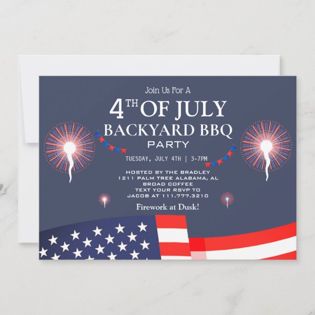BBQ & Fireworks 4:e juli Independence day Party Inbjudningar (Framsida)