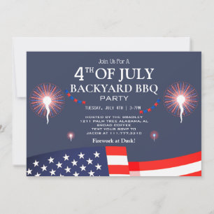 BBQ & Fireworks 4:e juli Independence day Party Inbjudningar