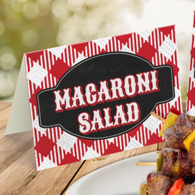 BBQ-Födelsedagsfest - tonad/mappad livsmedelsetike Placeringskort (Skapare uppladdad)