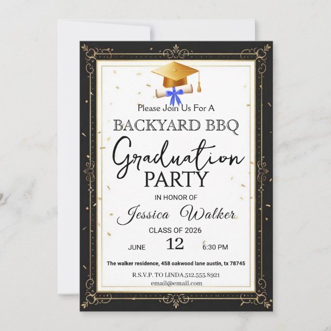  BBQ Graduation Party Invitation Inbjudningar (Framsida)