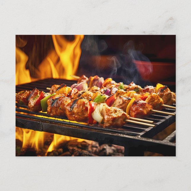 BBQ-grillade Schaschlik-spett Vykort (Framsida)
