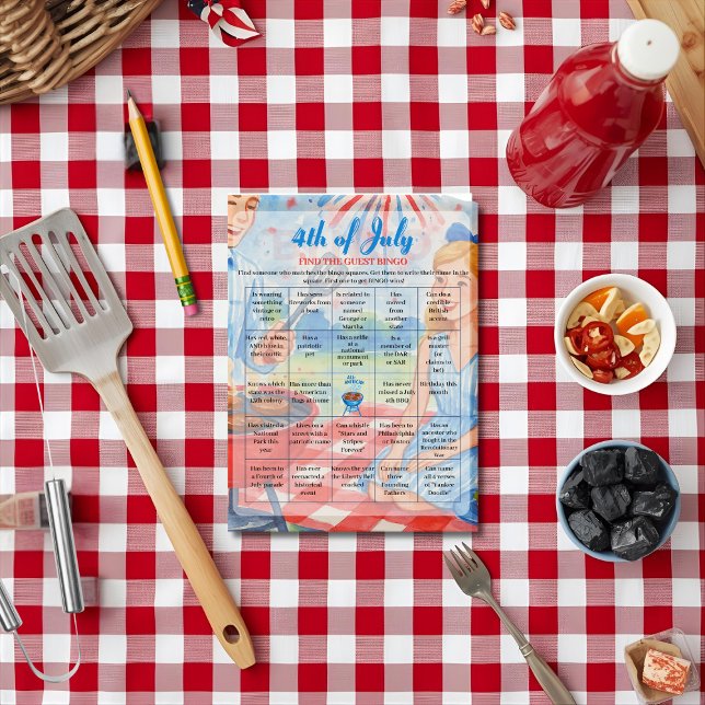 BBQ Grillfest 4 juli Bingo spelkort Julkort (BBQ Cookout grill 4th of July Bingo game card)