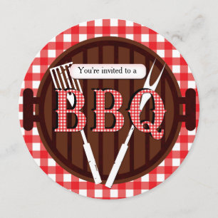BBQ Grillfest Barbecue Rutigt Land Invitation Inbjudningar