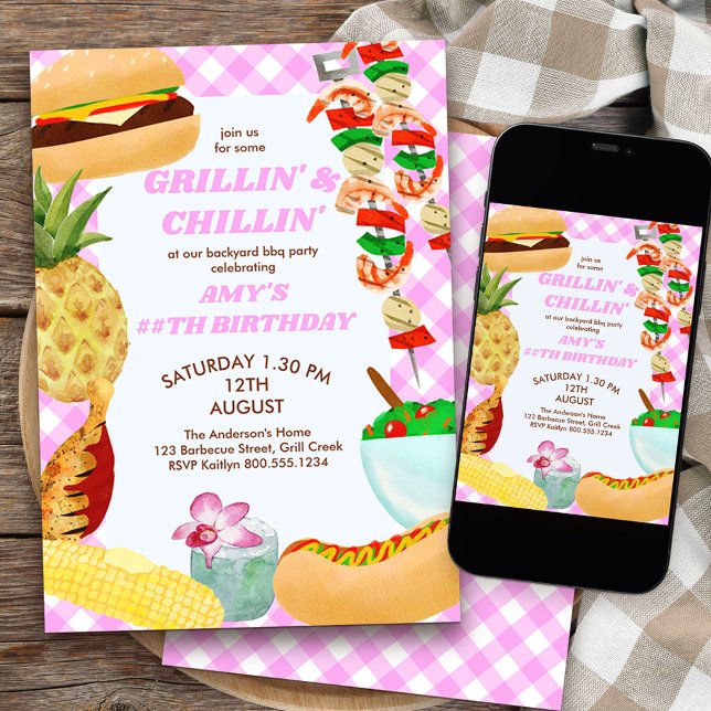 BBQ Grillin och Chillin Flick kalas Inbjudningar (grillin' and chillin' girls bbq birthday invitation)