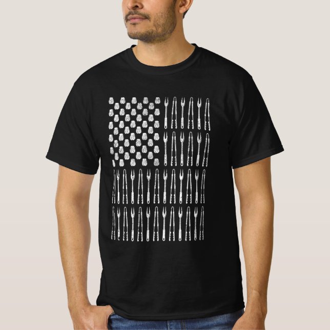 BBQ Grilling Barbecue American Flagga Förenta stat T Shirt (Framsida)