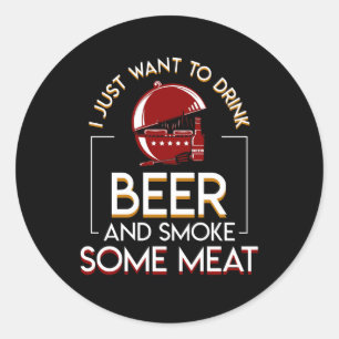 BBQ Grilling Beer vill ha rök lite Kött Runt Klistermärke