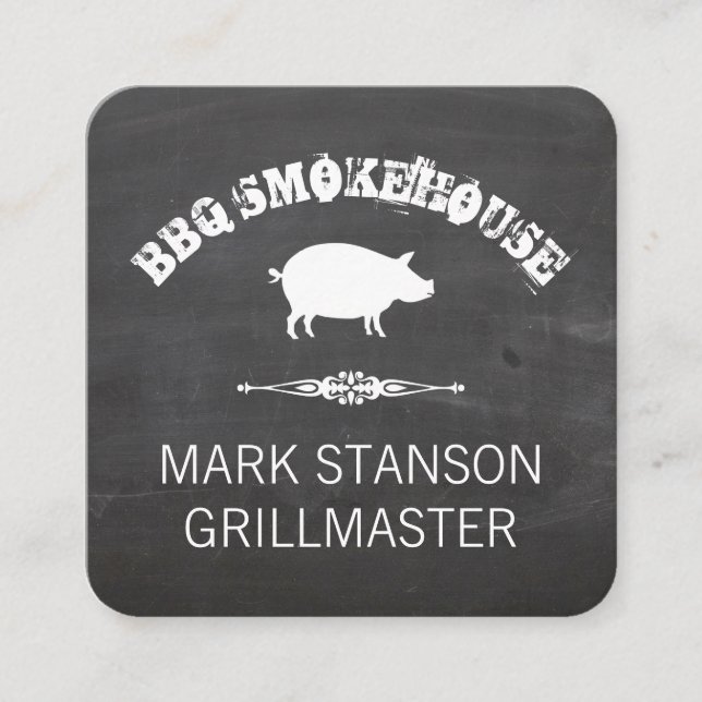 BBQ / Gris / kritbakgrund Fyrkantigt Visitkort (Framsida)