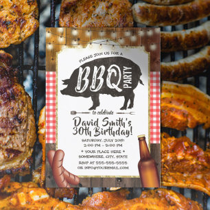 BBQ Gris Roast Födelsedagsfest Rustic Barn Wood Inbjudningar