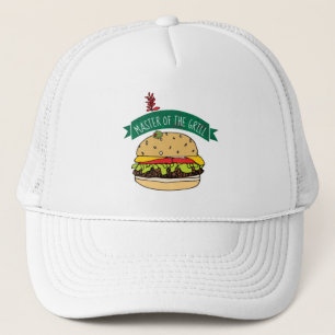 Bbq-hamburgare som är ledar- av grilla truckerkeps