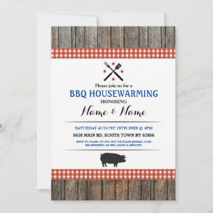 BBQ Houseuppvärmning Rustic Red Hog Roast Wood Inb Inbjudningar