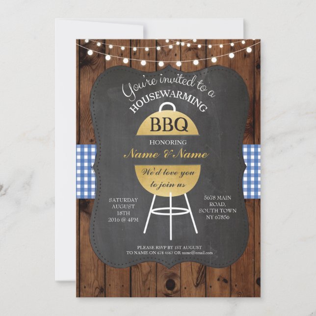 BBQ HouseWarming Chalk Board New Sweet Home Inbjud Inbjudningar (Framsida)