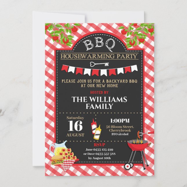 BBQ Hushållsuppvärmning Party New Home Backyard BB Inbjudningar (Framsida)