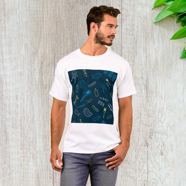 BBQ Icons Mönster Grilling Verktyg Kött Food T Shirt (Skapare uppladdad)