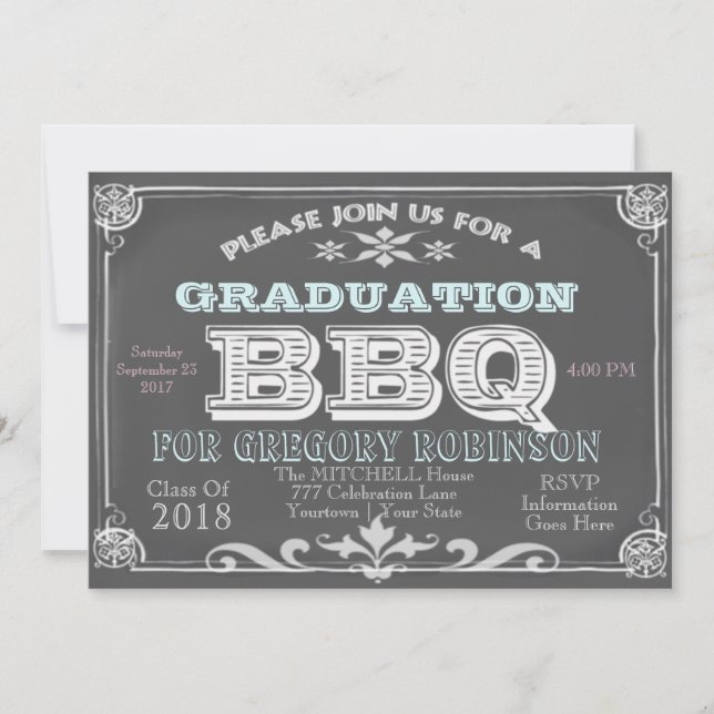 BBQ-inbjudningar till Studenten Chalkboard Inbjudningar (Framsida)