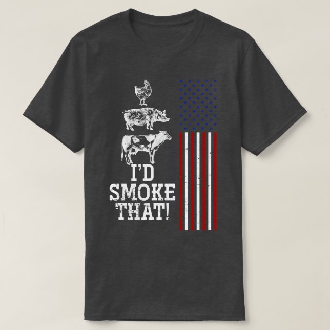 BBQ Kött Smoking American Flagga US Retro Barbecue T Shirt (Design framsida)