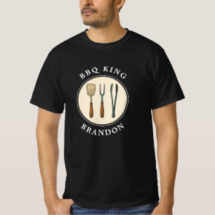 BBQ Kung Grilling Verktyg Emblem Pappa Namn T Shirt
