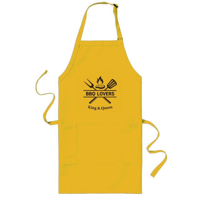 BBQ Lovers King & Queen Apron | Couples Grill Gift Långt Förkläde (Framsidan)