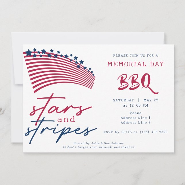 BBQ-minnesdagen för amerikanska Flagga-Stars och s Inbjudningar (Framsida)