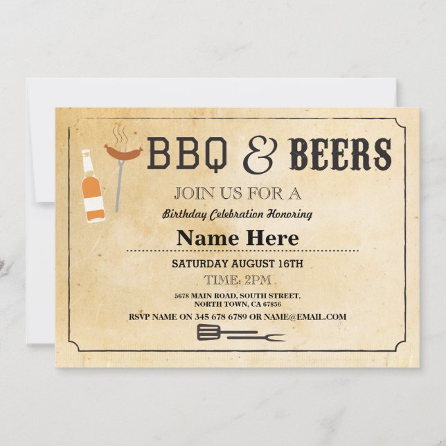 BBQ & ÖL-Födelsedagsfest, alla åldrar över Inbjuda Inbjudningar (Framsida)