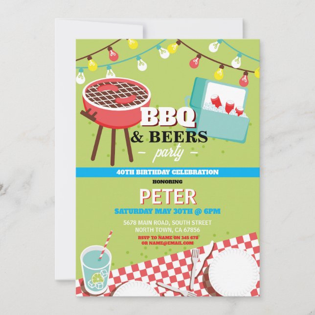 BBQ-öl Födelsedagsfest Trädgård Plan  Inbjudningar (Framsida)