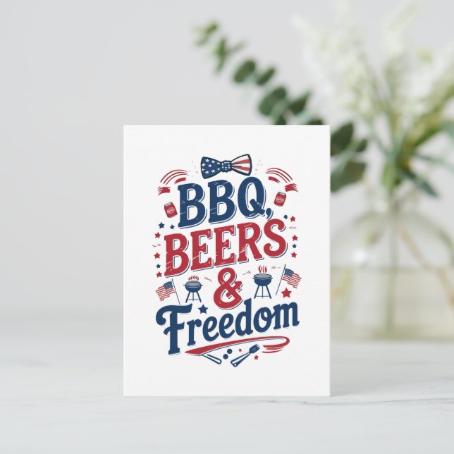 BBQ, Öl & Freedom - Retro 4:e juli Vibes Helg Vykort (Stående Fram)