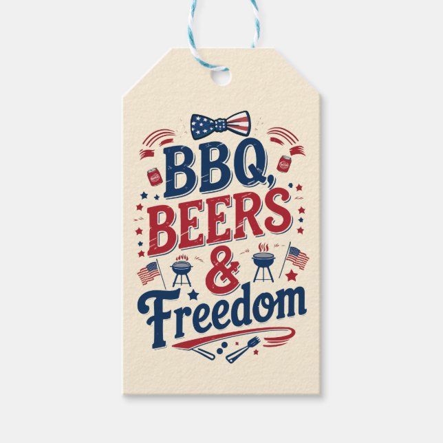 BBQ, Öl & Frihet – Retro 4:e Juli-stämning Presentetikett (Framsidan)