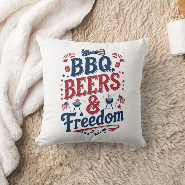 BBQ, öl & frihet – Retro 4 juli stämning Kudde (Filt)