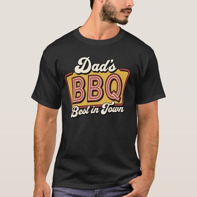 BBQ Pappa Grill Kött Rökning Retro Fars Dag T Shirt (Framsida)