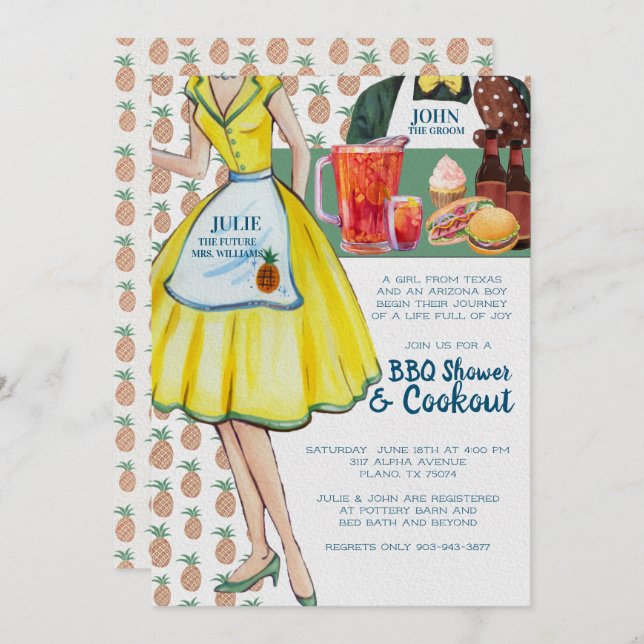 BBQ PAR MÖHIPPA | Vintage par Inbjudningar (Fram/baksida)