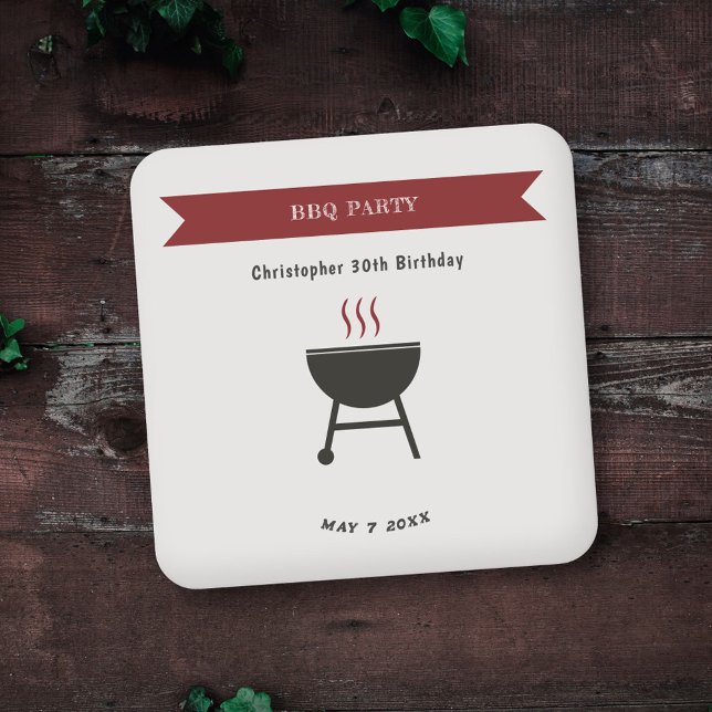 BBQ Party Birthday Underlägg Papper Kvadrat (BBQ Party Coaster)
